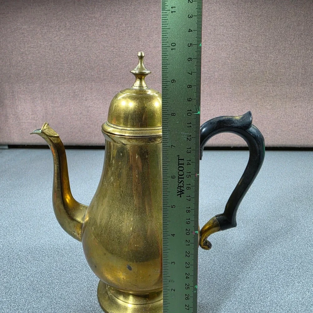 Brass Coffee Pot Gold Good Vintage Gooseneck Hinged Lid‎